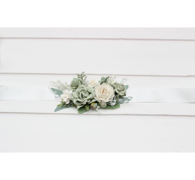 Sage Green, White & Ivory Wedding Belt | Floral Sash for Flower Girl