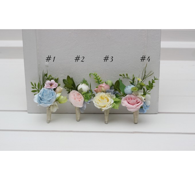 Wedding Boutonnieres in Green, Yellow, Pink & Dusty Blue | Floral Accessories