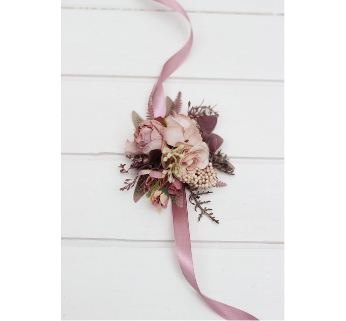 Wedding Boutonnieres & Wrist Corsages in Beige, Brown, Mocha & Burgundy | Prom Flower Accessories