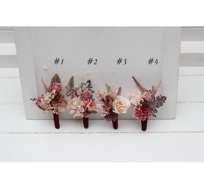 Wedding Boutonnieres & Wrist Corsages in Beige, Brown, Mocha & Burgundy | Prom Flower Accessories