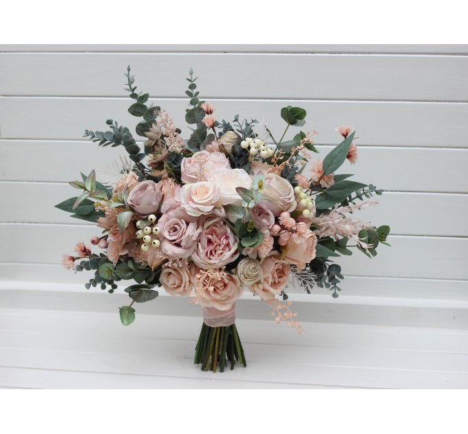 Blush Pink Wedding Bouquets with Eucalyptus | Bridal & Bridesmaid Faux Bouquets
