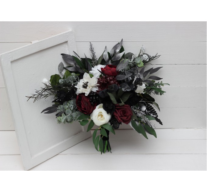 Burgundy, Black, White, Silver, and Emerald Green Wedding Bouquets – Cascading & Boho Designs