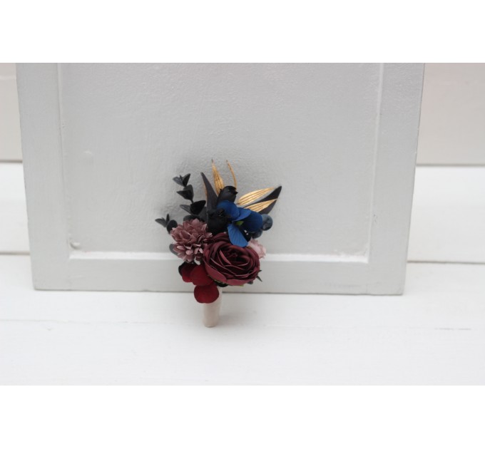 Wedding Boutonnieres & Wrist Corsage in Burgundy, Navy Blue, Dusty Rose & Gold | Faux Flower Accessories