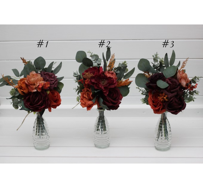 Simple Wedding Table Flowers in Burgundy, Dusty Rose, Terracotta & Rust | Mini Faux Bouquets for Vases