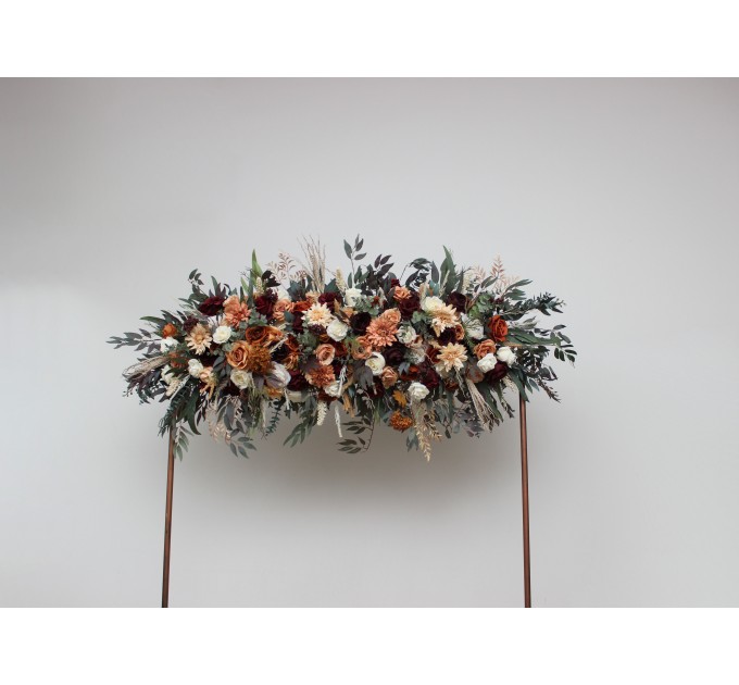 Flower Arch Arrangement in Rust, Burgundy & Ivory | Faux Arbor Flowers for Wedding Archway