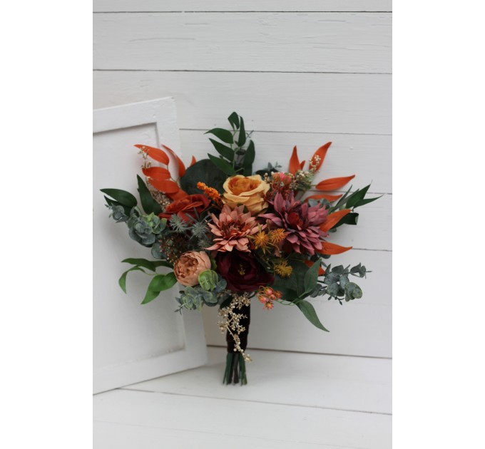 Wedding Bouquets in Rust, Terracotta & Burgundy | Faux Bridal & Bridesmaid Bouquets
