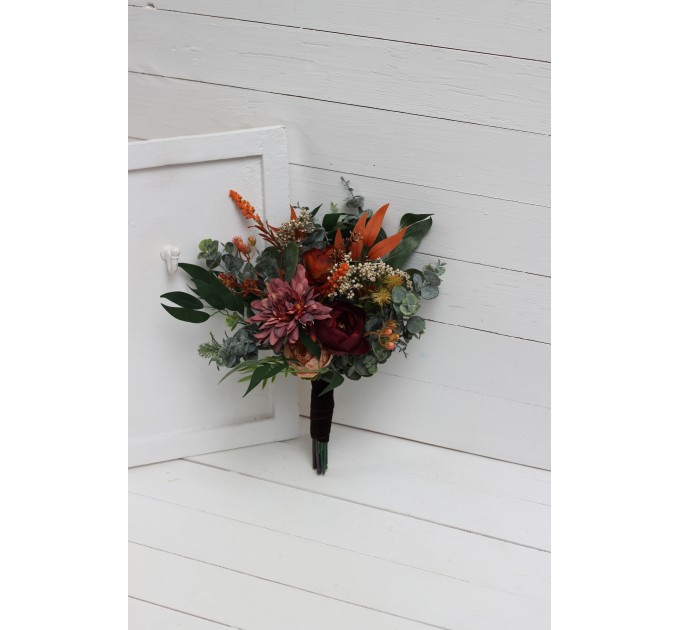 Wedding Bouquets in Rust, Terracotta & Burgundy | Faux Bridal & Bridesmaid Bouquets