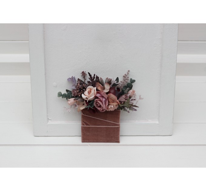 Pocket Boutonnieres in Mauve, Purple, Beige & White | Faux Flower Accessories for Wedding