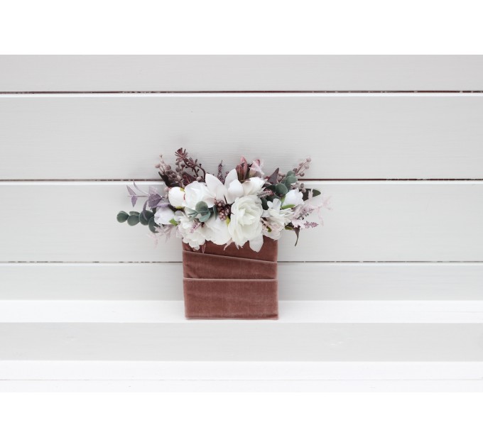 Pocket Boutonnieres in Mauve, Purple, Beige & White | Faux Flower Accessories for Wedding