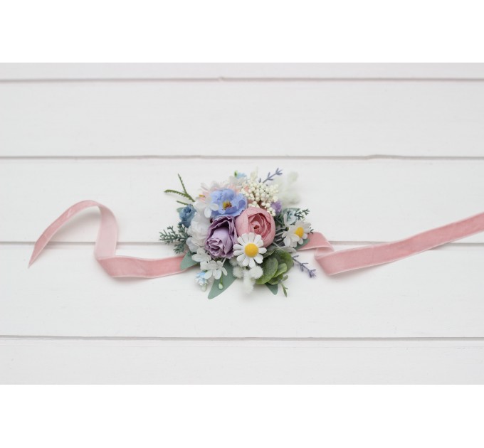 Wedding Boutonnieres & Wrist Corsage in Lilac, Ivory & Blush Pink | Faux Flower Accessories