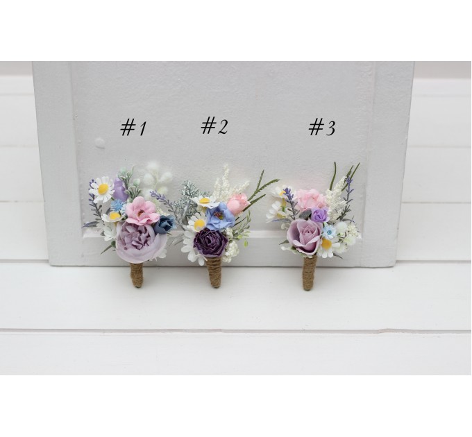 Wedding Boutonnieres & Wrist Corsage in Lilac, Ivory & Blush Pink | Faux Flower Accessories
