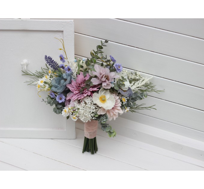Spring & Summer Wedding Bouquets in Lilac, Ivory & Blush Pink | Faux Bridal & Bridesmaid Wildflower Bouquets