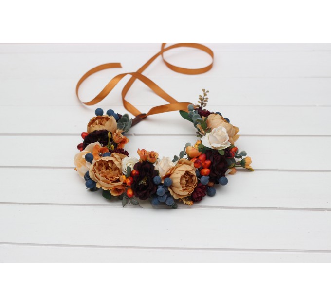 Rust, Burgundy & Ivory Flower Crown – Elegant Faux Hair Wreath for Weddings and Flower Girls