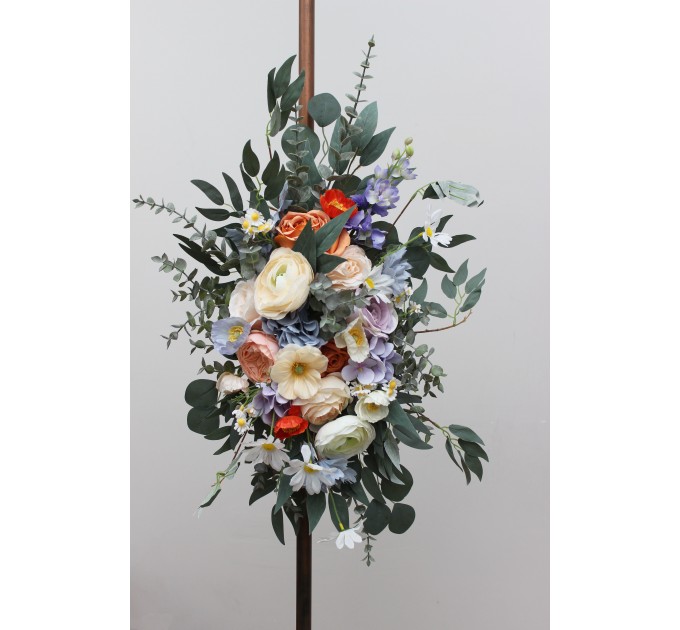 Pastel Wildflower Arch Flowers | Peach, Orange, Dusty Blue, Ivory & Lilac Wedding Arrangement