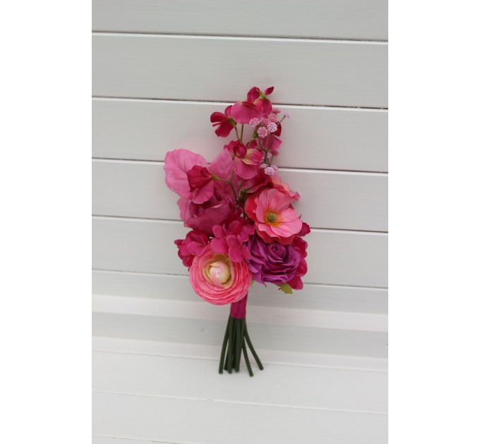 Bright Orange, Magenta, Pink & Yellow Bridal Bouquet | Summer Wildflower Faux Wedding Flowers