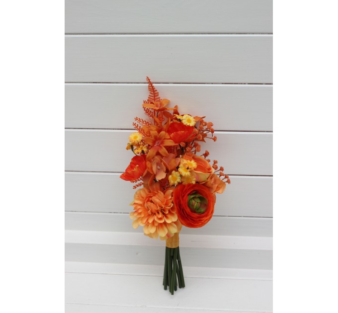 Bright Orange, Magenta, Pink & Yellow Bridal Bouquet | Summer Wildflower Faux Wedding Flowers