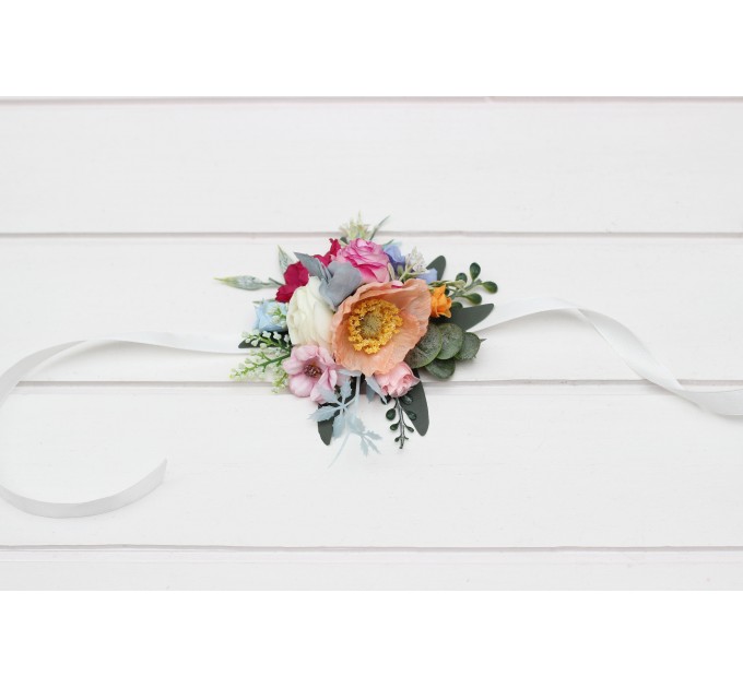 Colorful Wedding Boutonnieres in Orange, Peach, Dusty Blue, Ivory & Pink | Wildflower Buttonholes