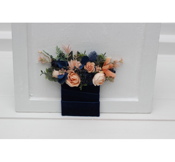 Peach & Navy Blue Wedding Boutonnieres and Wrist Corsages – Sophisticated Faux Flower Accessories