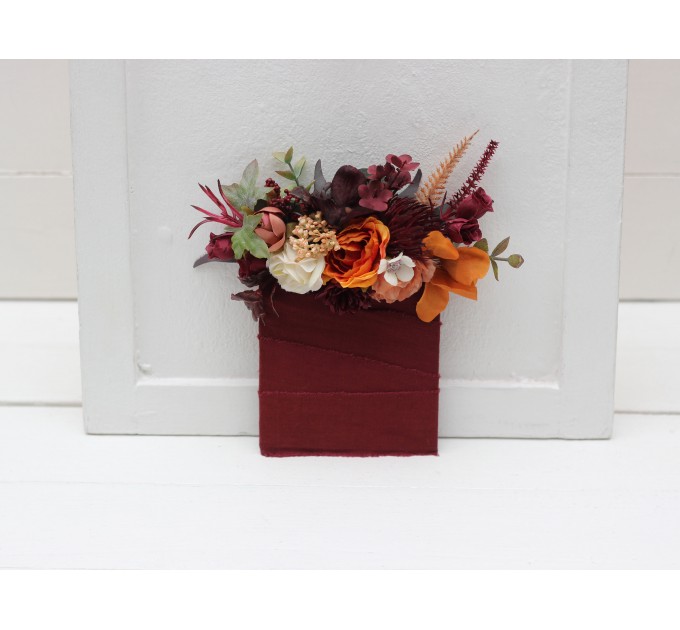 Pocket Boutonniere in Rust, Burgundy & Ivory | Faux Flower Accessories