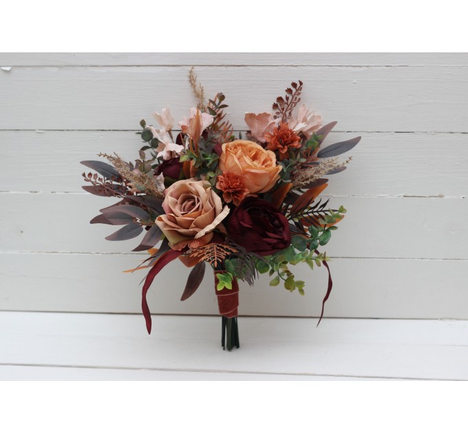Wedding Bouquets in Burgundy & Terracotta | Faux Bridal & Bridesmaid Bouquets
