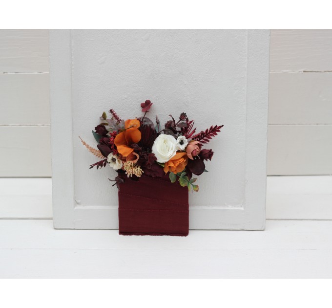 Pocket Boutonniere in Rust, Burgundy & Ivory | Faux Flower Accessories