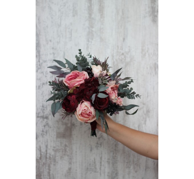 Burgundy, and Pink Wedding Bouquets – Cascading Faux Bridal Designs