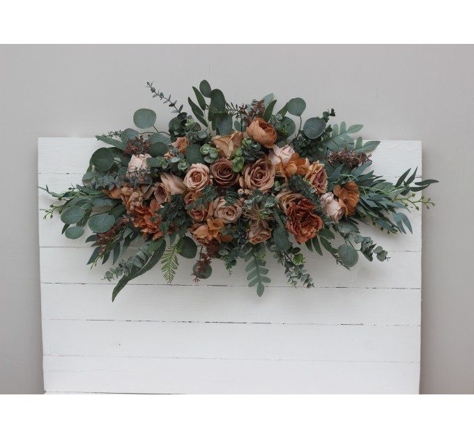 Beige, Brown & Eucalyptus Greenery Wedding Arch Arrangement | Faux Floral Archway for Wedding