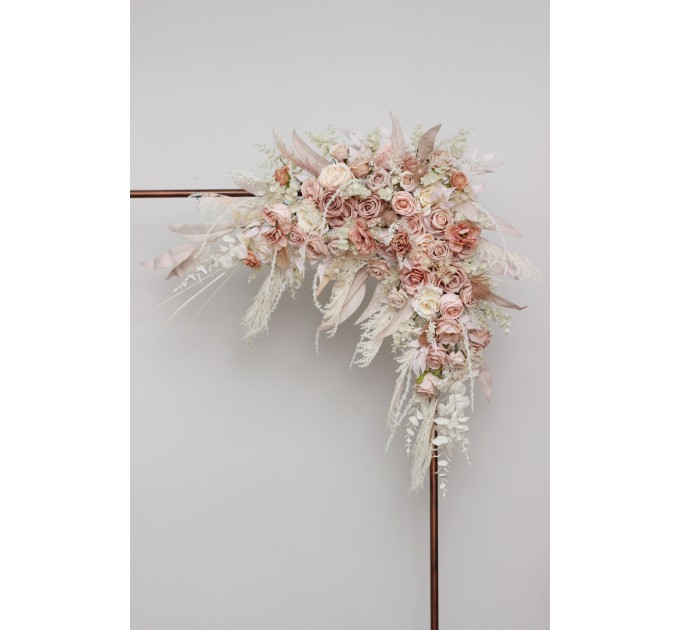 Pampas Grass Flower Arch Arrangement in Beige, Ivory & Blush Pink | Faux Floral Archway for Boho Wedding
