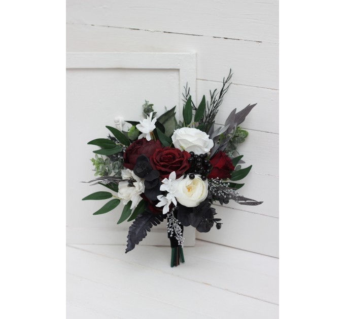 Burgundy, Black, White, Silver, and Emerald Green Wedding Bouquets – Cascading & Boho Designs