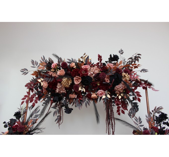 Flower Arch Arrangement in Black, Burgundy, Dusty Rose & Gold | Faux Floral Archway for Wedding