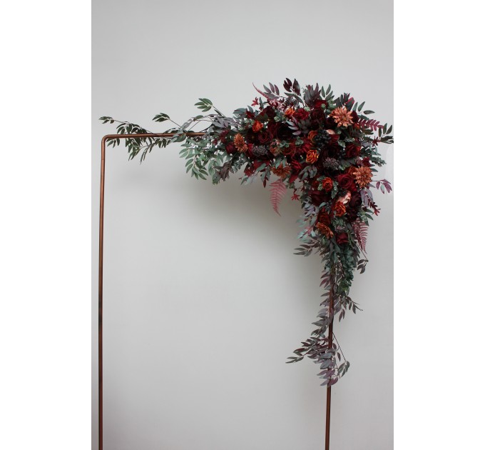 Flower Arch Arrangement in Deep Burgundy, Red & Blue | Faux Floral Archway for Wedding