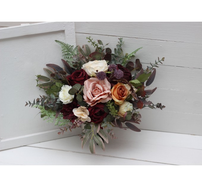Wedding Bouquets in Burgundy, Ivory, Dusty Rose & Cinnamon | Faux Bridal & Bridesmaid Bouquets