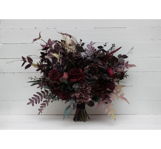 Wedding Bouquets in Deep Purple & Burgundy | Cascading Faux Bridal & Bridesmaid Bouquets