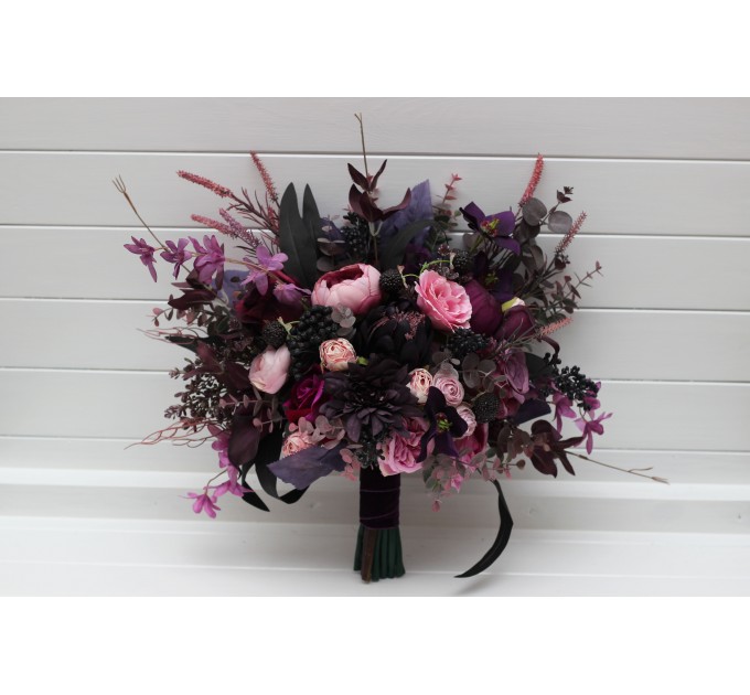 Wedding Bouquets in Deep Purple, Fuchsia & Candy Pink | Cascading Faux Bridal & Bridesmaid Bouquets