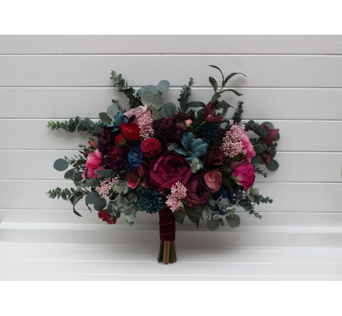 Jewel-Tone Wedding Bouquets in Emerald Green, Purple, Magenta & Teal | Faux Bridal & Bridesmaid Bouquets