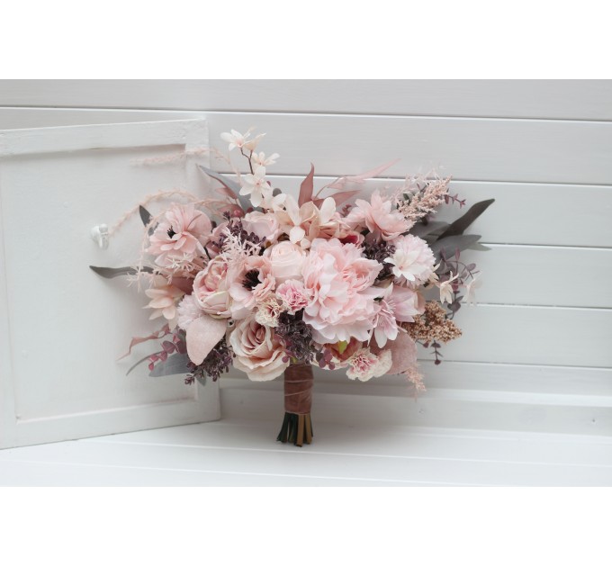 Wedding Bouquets in Dusty Pink & Blush Pink | Cascading Faux Bridal & Bridesmaid Bouquets