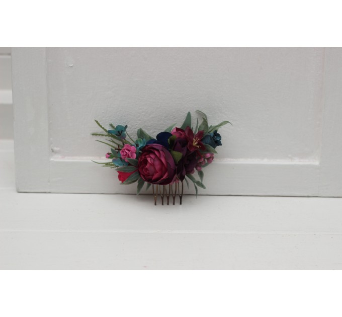 Jewel-Tone Flower Comb – Emerald, Purple, Magenta & Teal Wedding Hair Accessory