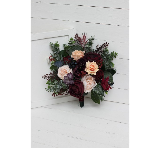 Wedding Bouquets in Purple, Peach, Burgundy & Magenta | Faux Bridal & Bridesmaid Bouquets