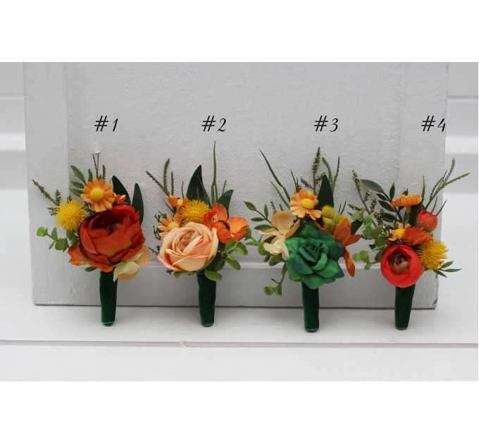 Orange & Green Wedding Boutonnieres and Corsage – Faux Floral Accessories