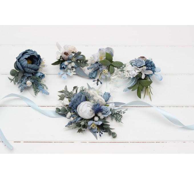 Wedding Boutonnieres in Dusty Blue & White | Faux Flower Accessories