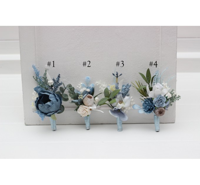 Wedding Boutonnieres in Dusty Blue & White | Faux Flower Accessories