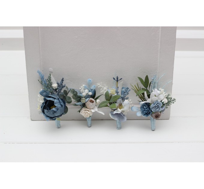 Wedding Boutonnieres in Dusty Blue & White | Faux Flower Accessories
