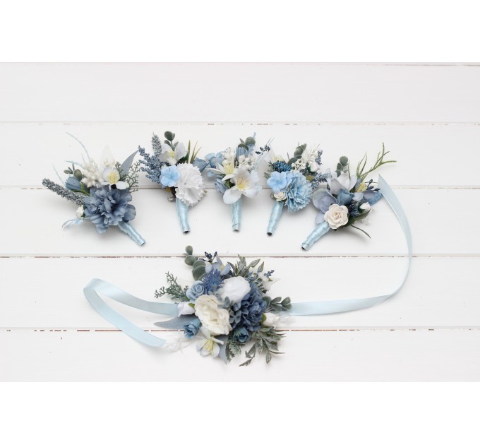 Wedding Boutonnieres in Dusty Blue & White | Faux Flower Accessories