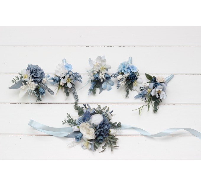 Wedding Boutonnieres in Dusty Blue & White | Faux Flower Accessories