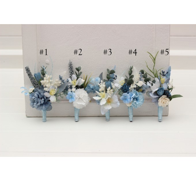Wedding Boutonnieres in Dusty Blue & White | Faux Flower Accessories