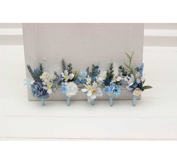 Wedding Boutonnieres in Dusty Blue & White | Faux Flower Accessories