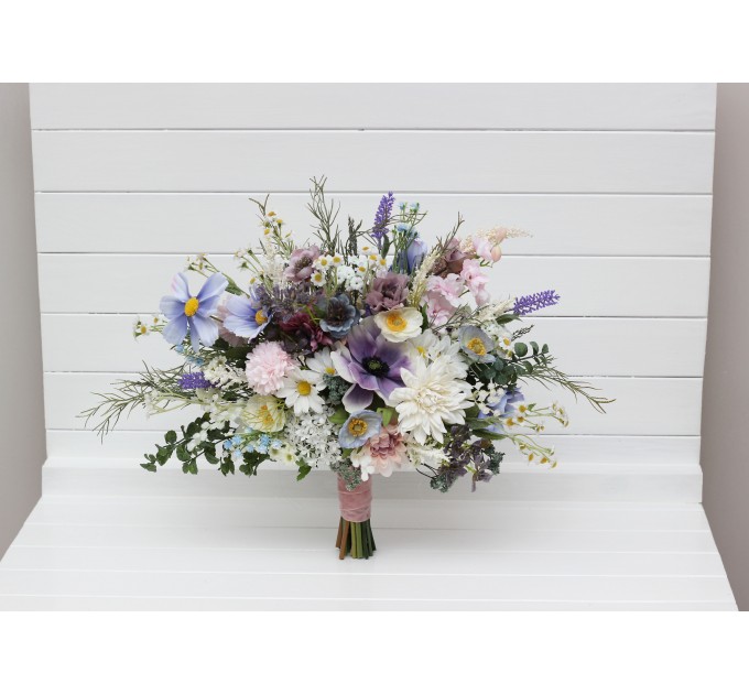 Spring & Summer Wedding Bouquets in Lilac, Ivory & Blush Pink | Faux Bridal & Bridesmaid Wildflower Bouquets