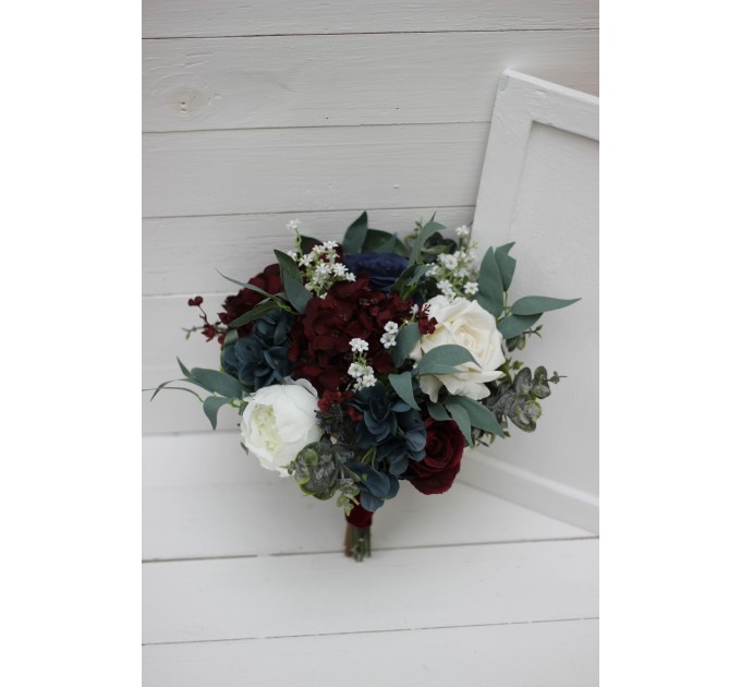 Wedding Bouquets in Burgundy, Navy Blue & Cream | Faux Bridal & Bridesmaid Bouquets