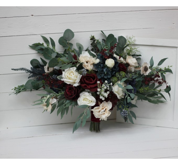 Wedding Bouquets in Burgundy, Navy Blue & Cream | Faux Bridal & Bridesmaid Bouquets