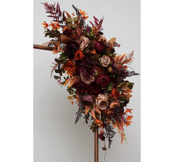 Flower Arch Arrangement in Plum, Purple, Orange, Rust & Beige | Faux Floral Archway for Wedding
